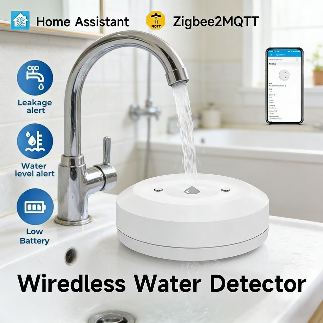 Smart ZigBee3.0 2MQTT Water Le - Water Alarm Sensor ulasan dan harga
